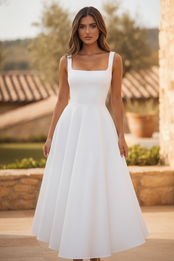 Anouk | Women's Square Neck Fit and Flare Midi Summer Dress