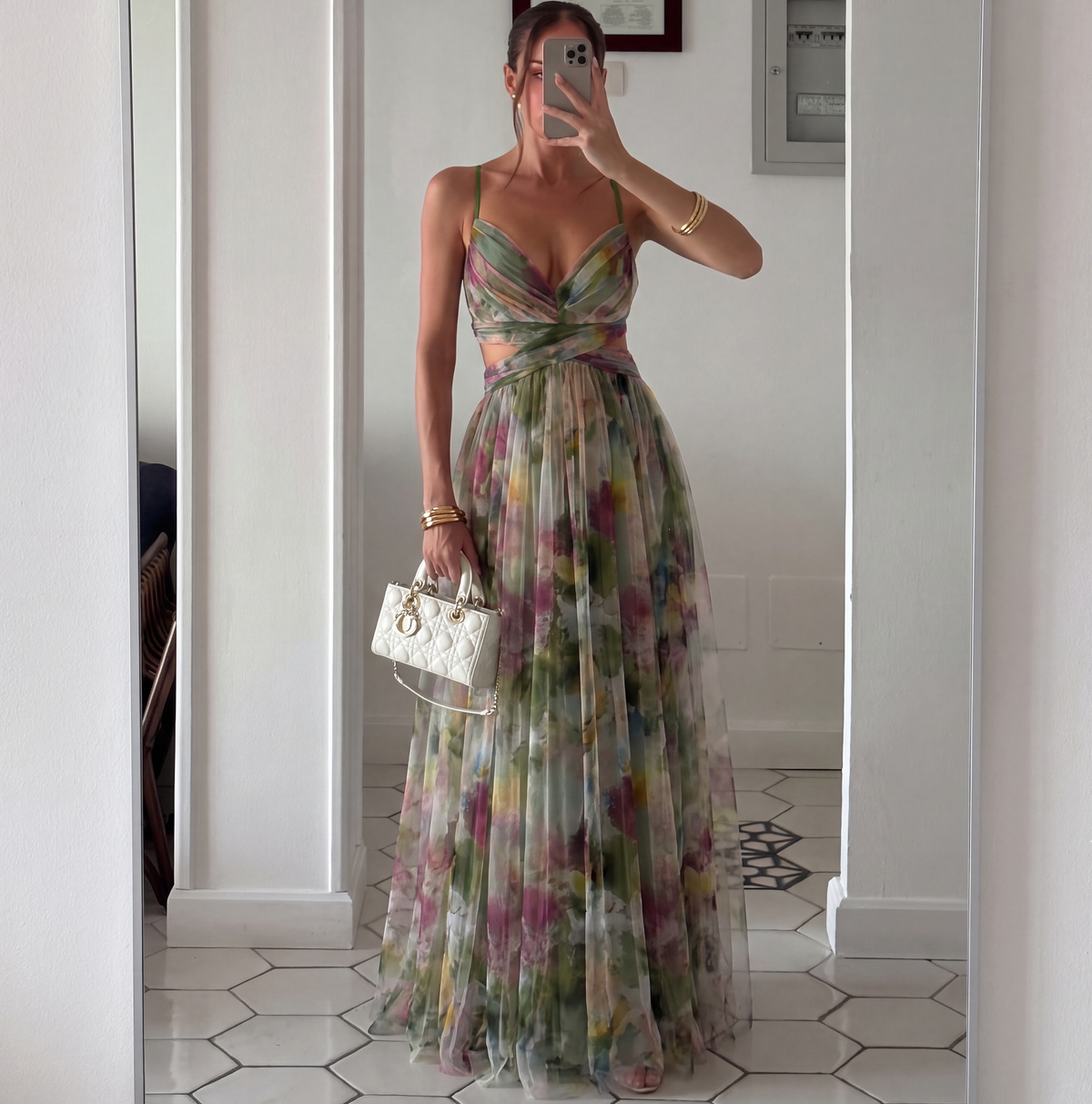 Calista | Women's Floral Pleated Spaghetti Strap Maxi Wedding Guest Dress