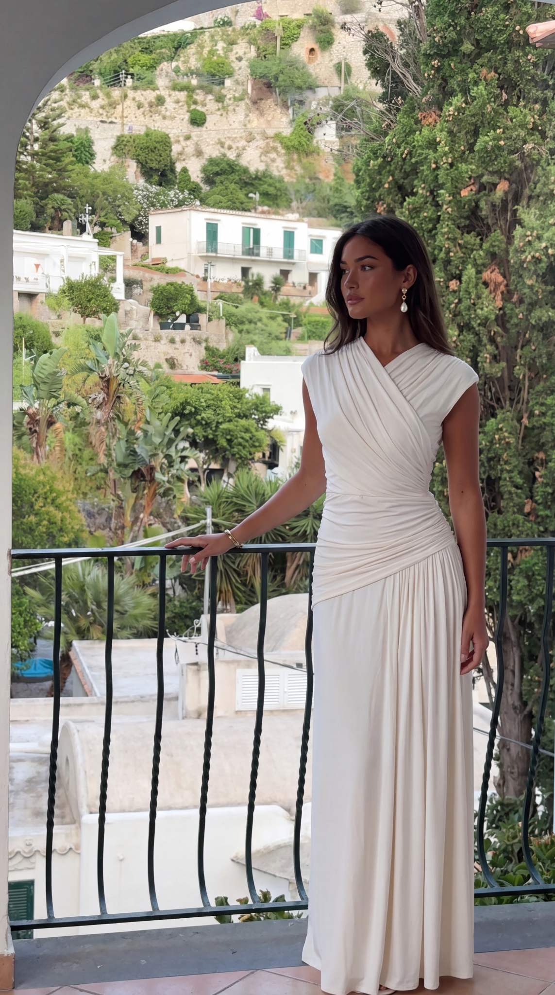 Celeste | Women's Ruched Draped V-Neck Maxi Hens Party Dress