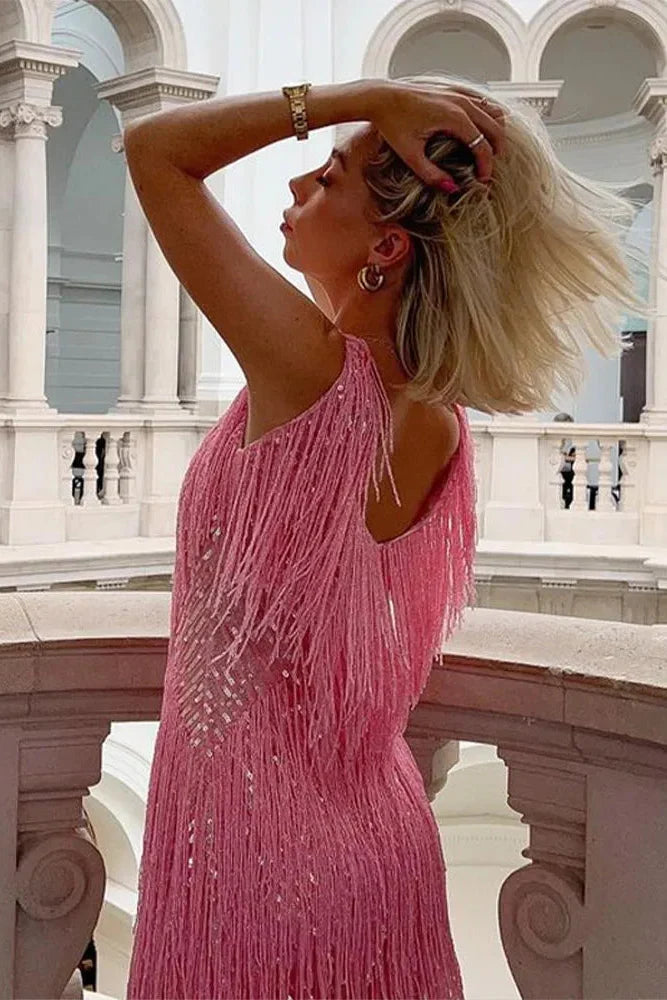 Cosima | Women's Sequin Fringe V-Neck Mini Party Evening Dress