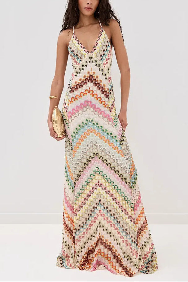 Elowen | Women's Crochet V-Neck Spaghetti Strap Maxi Summer Vacation Dress