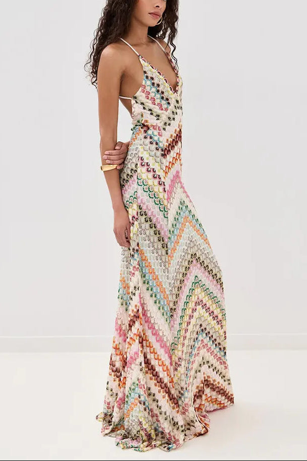 Elowen | Women's Crochet V-Neck Spaghetti Strap Maxi Summer Vacation Dress