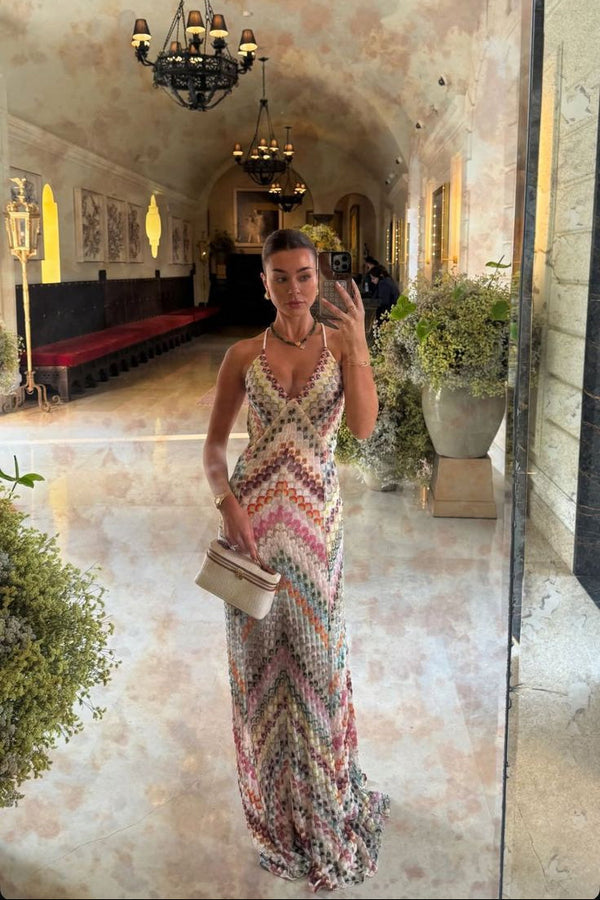 Elowen | Women's Crochet V-Neck Spaghetti Strap Maxi Summer Vacation Dress
