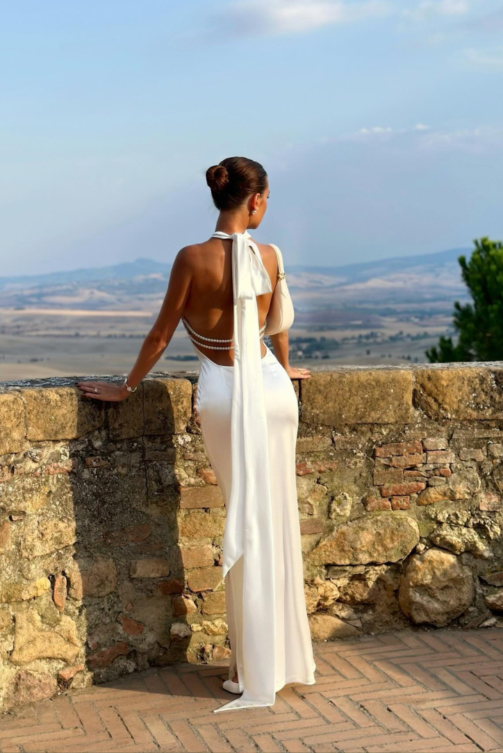 Isolde | Women's High Neck Halter Slit Maxi Wedding Dress
