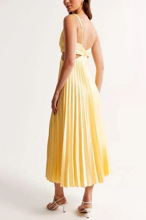 Liora | Women's Pleated Cut-Out V-Neck Maxi Summer Wedding Guest Dress