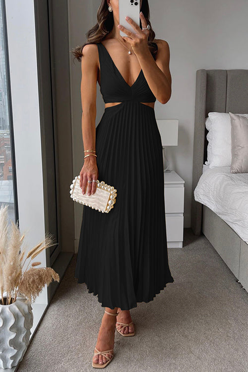Liora | Women's Pleated Cut-Out V-Neck Maxi Summer Wedding Guest Dress