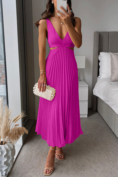 Liora | Women's Pleated Cut-Out V-Neck Maxi Summer Wedding Guest Dress