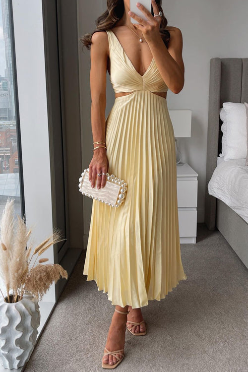 Liora | Women's Pleated Cut-Out V-Neck Maxi Summer Wedding Guest Dress
