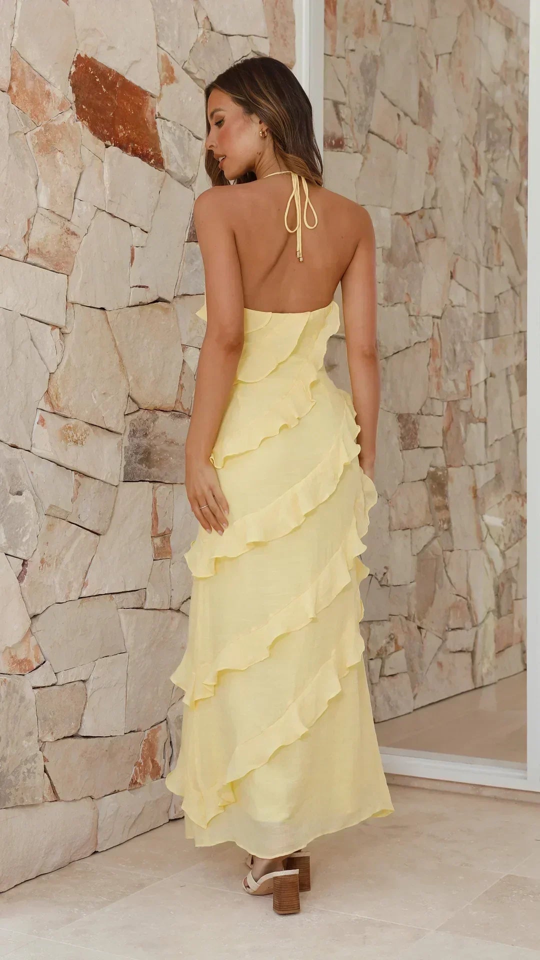 Marisol | Women's Ruffled Halter Maxi Summer Wedding Guest Dress