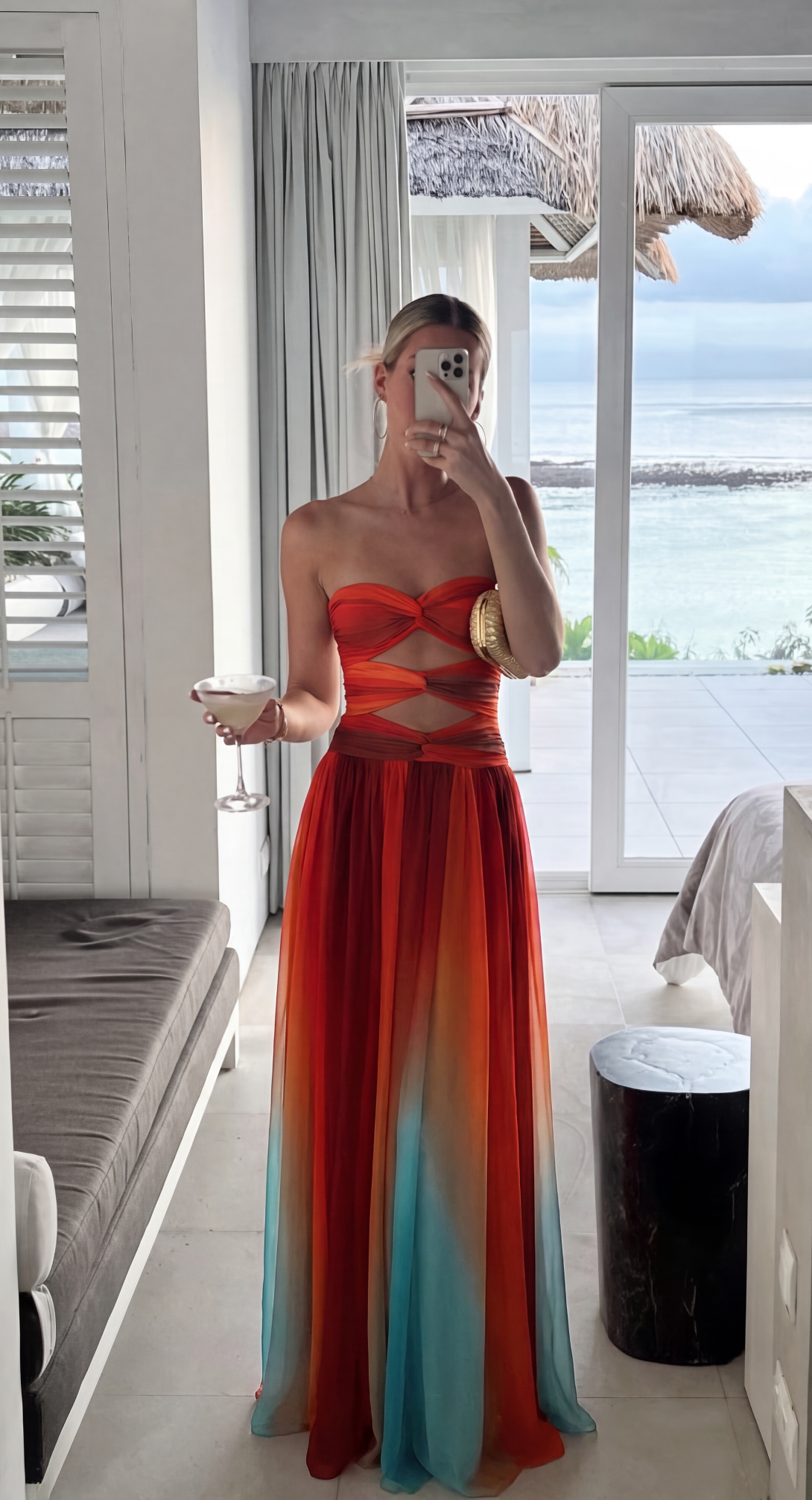 Mireya | Women's Gradient Cut-Out Strapless Maxi Vacation Dress