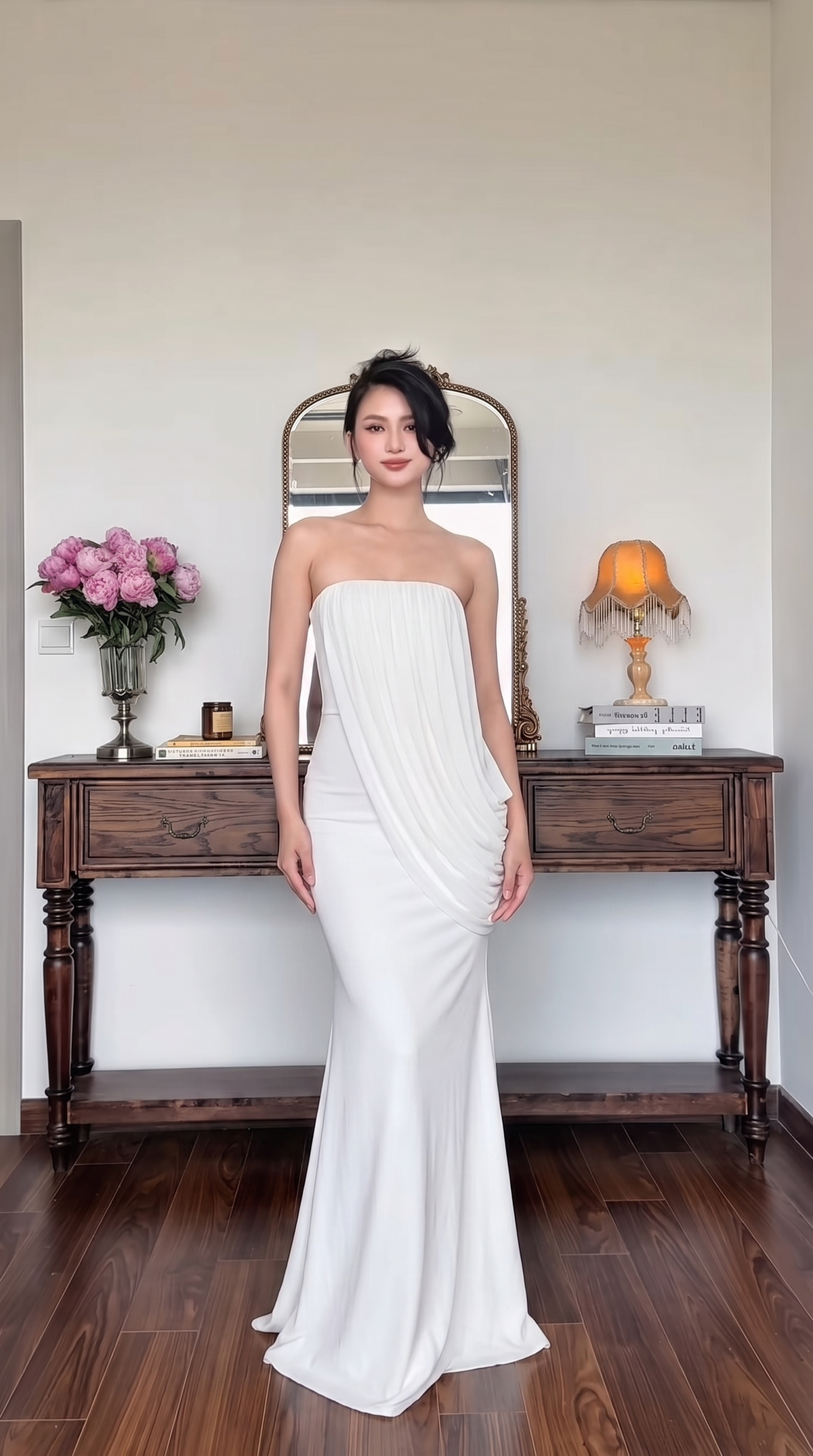 Nadia | Women's Strapless Draped Maxi Hens Party Dress