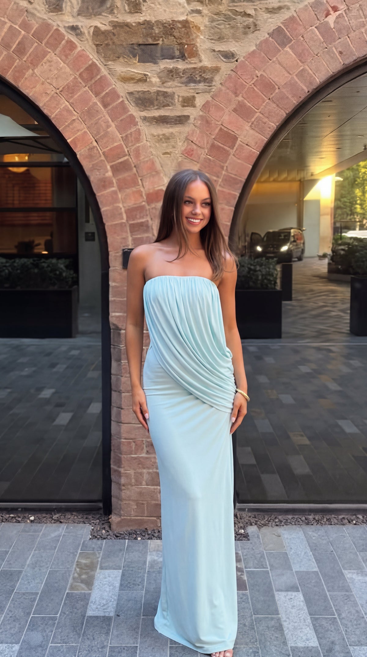 Nadia | Women's Strapless Draped Maxi Hens Party Dress