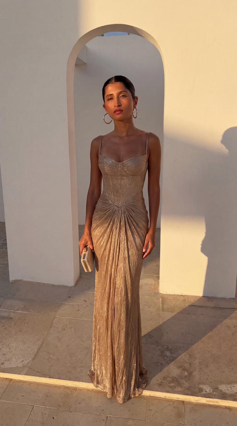 Nerissa | Women's Shimmer Corset Spaghetti Strap Maxi Summer Dress