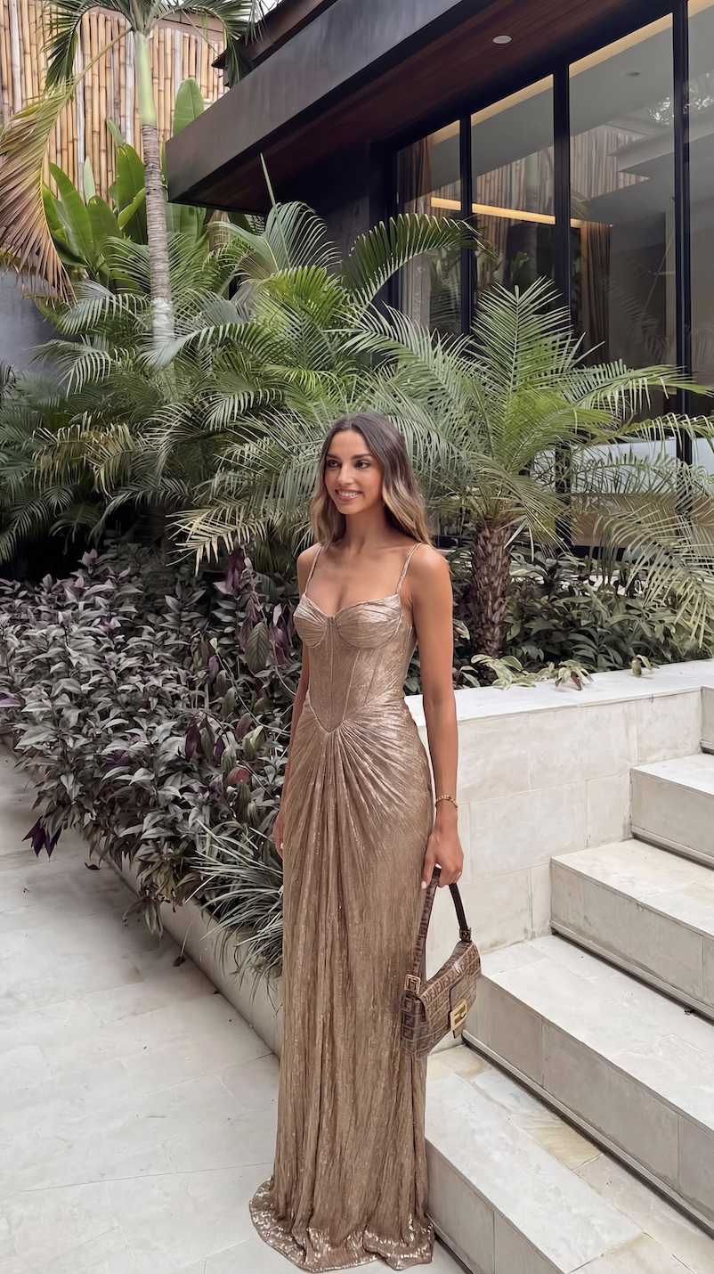 Nerissa | Women's Shimmer Corset Spaghetti Strap Maxi Summer Dress