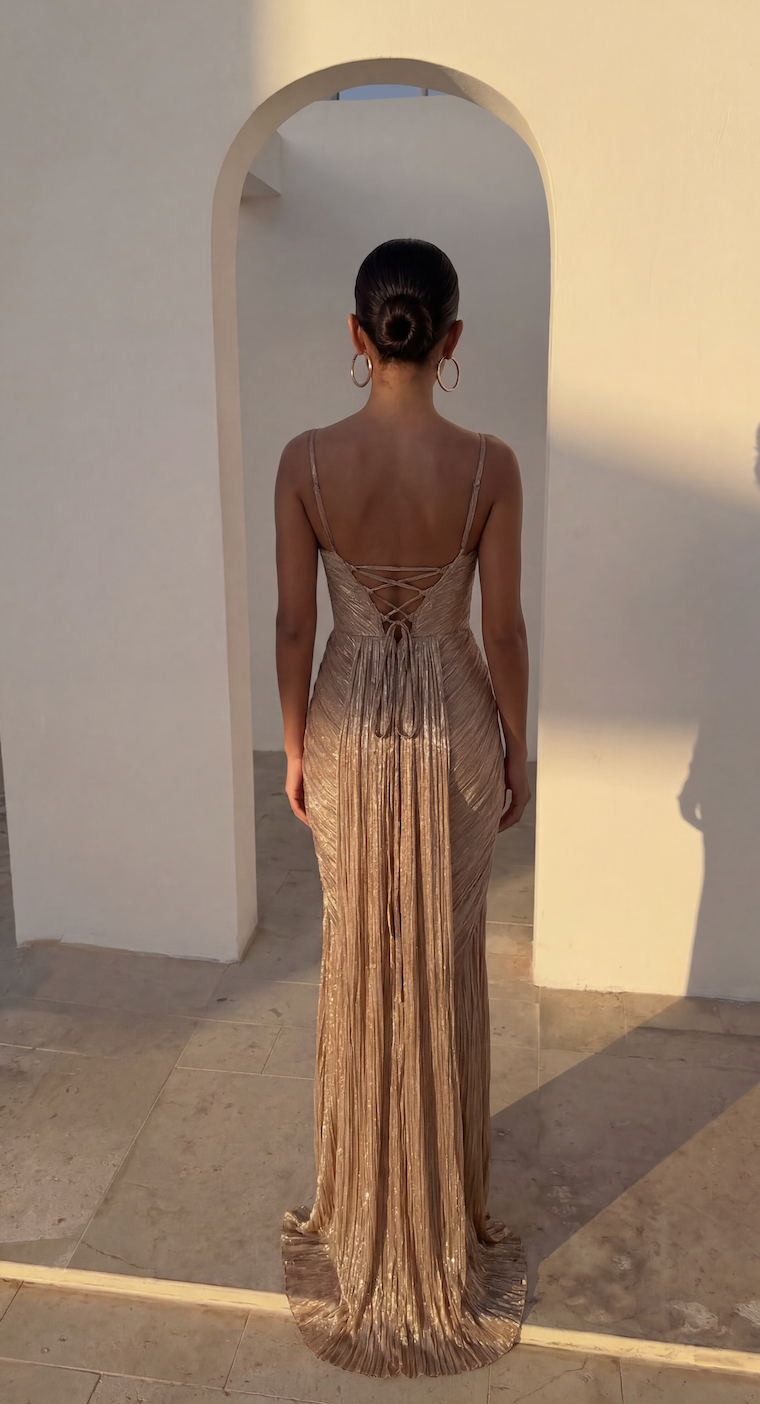 Nerissa | Women's Shimmer Corset Spaghetti Strap Maxi Summer Dress