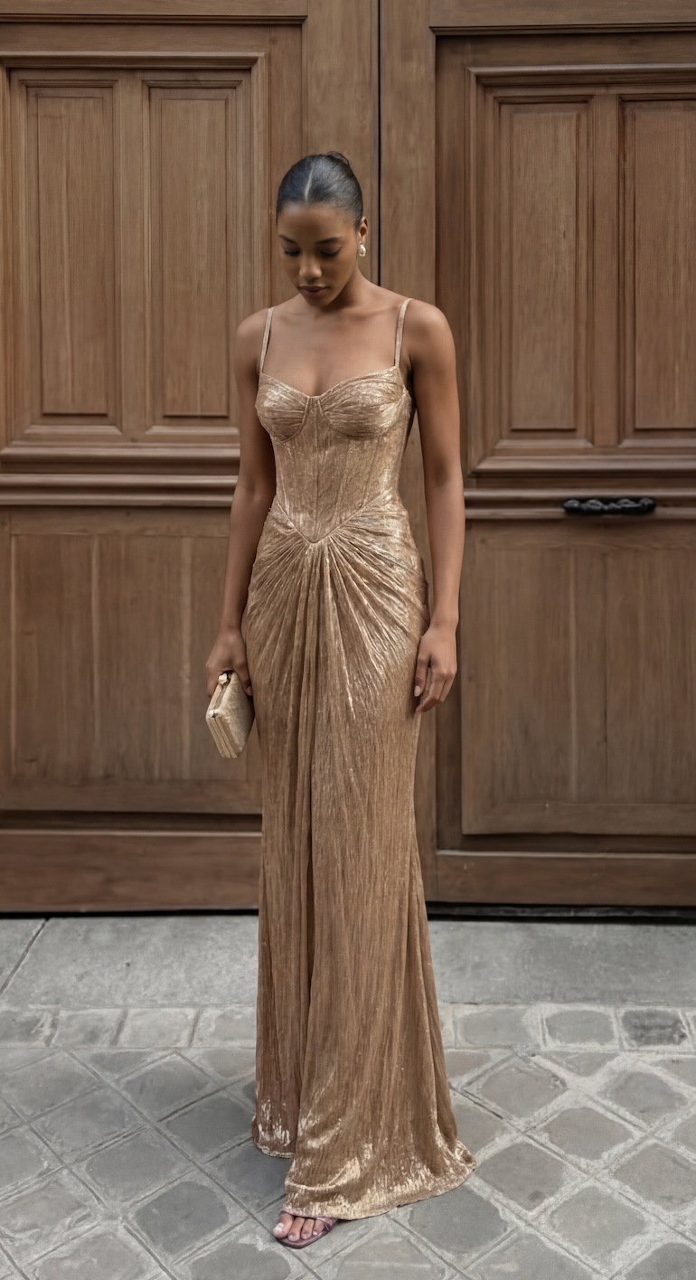 Nerissa | Women's Shimmer Corset Spaghetti Strap Maxi Summer Dress