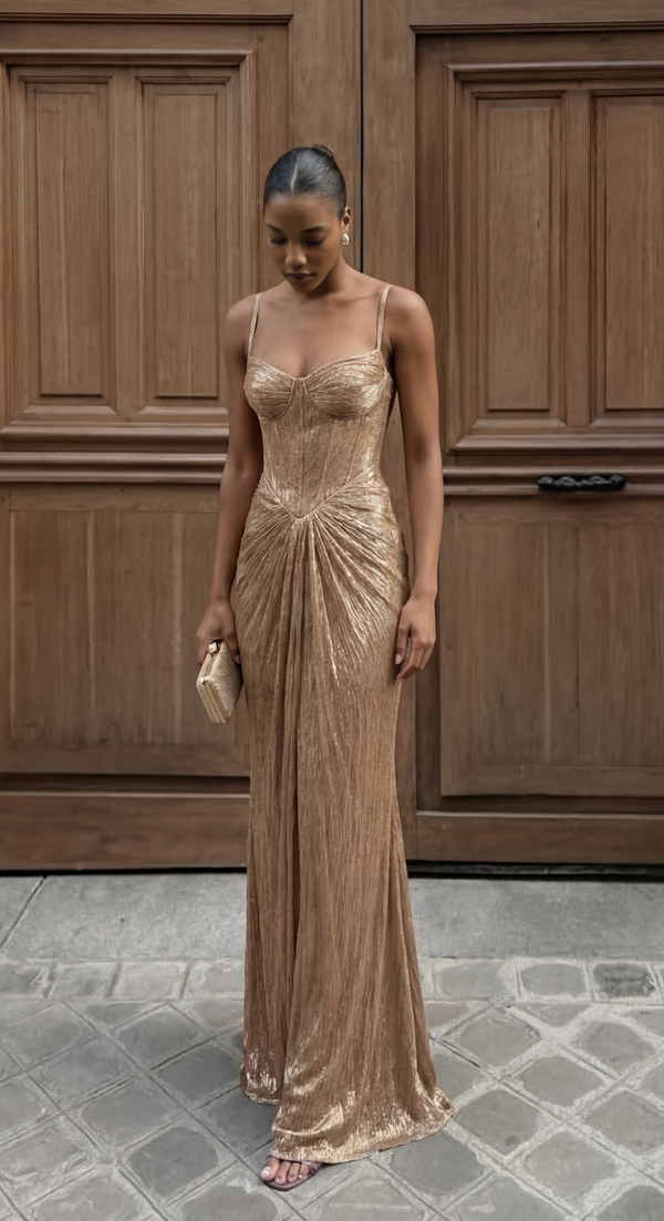 Nerissa | Women's Shimmer Corset Spaghetti Strap Maxi Summer Dress