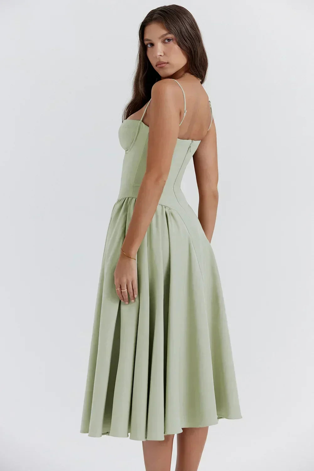 Odette | Women's Spaghetti Strap Corset Drop-Waist Midi Occasion Dress