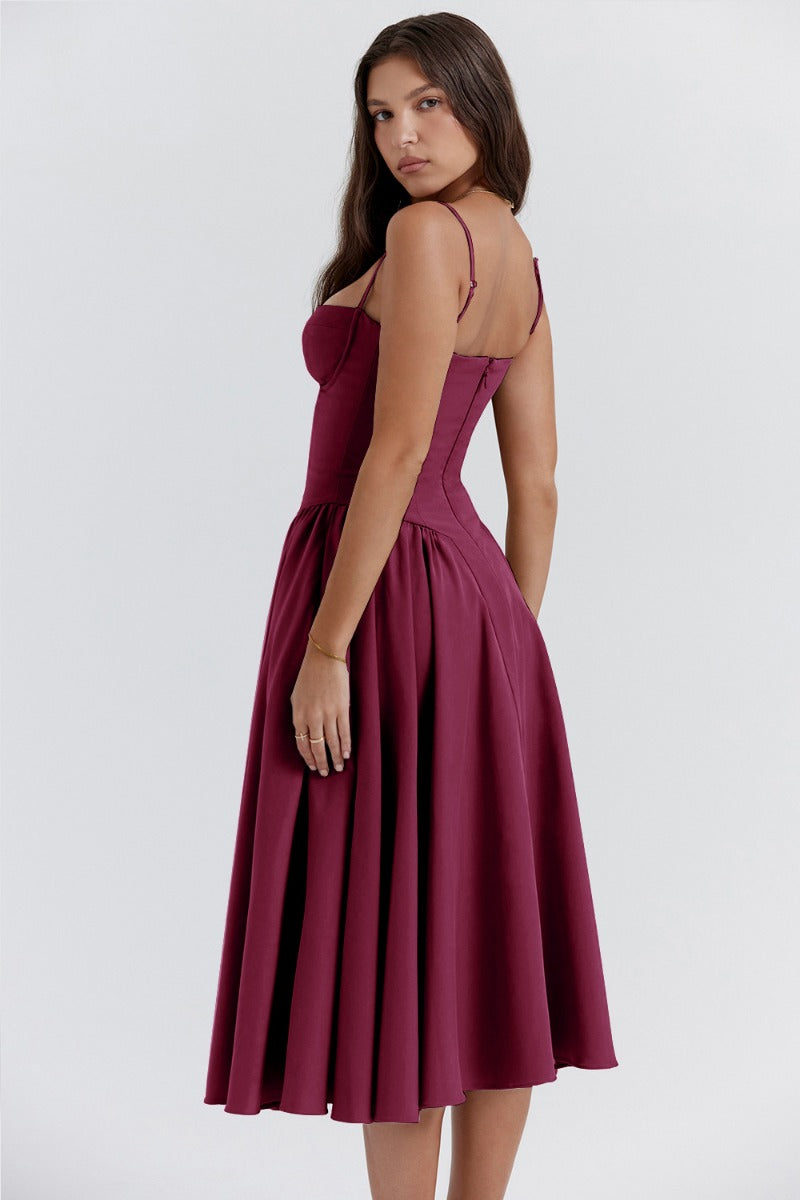 Odette | Women's Spaghetti Strap Corset Drop-Waist Midi Occasion Dress