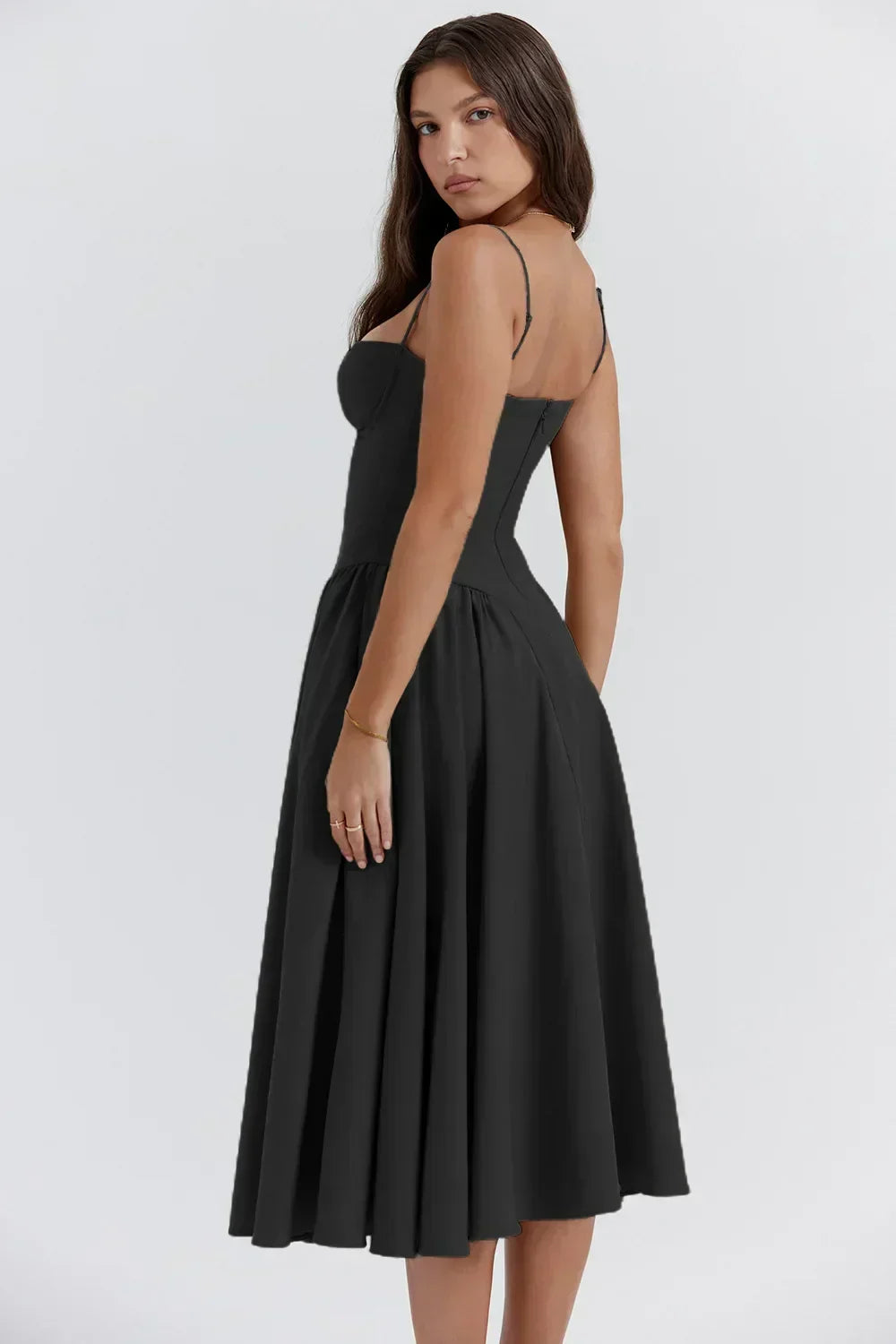 Odette | Women's Spaghetti Strap Corset Drop-Waist Midi Occasion Dress