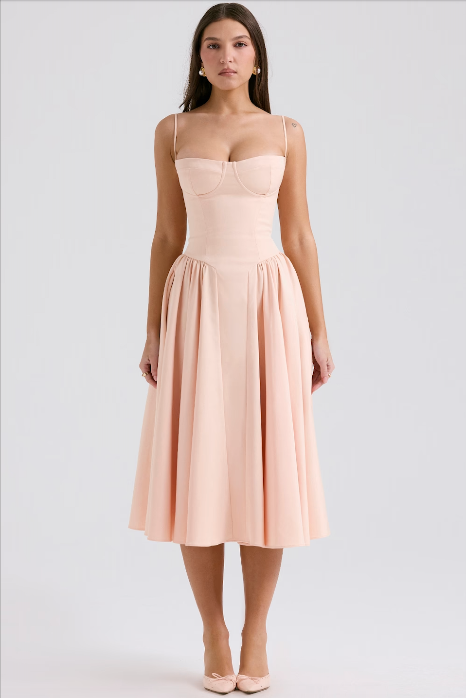 Odette | Women's Spaghetti Strap Corset Drop-Waist Midi Occasion Dress