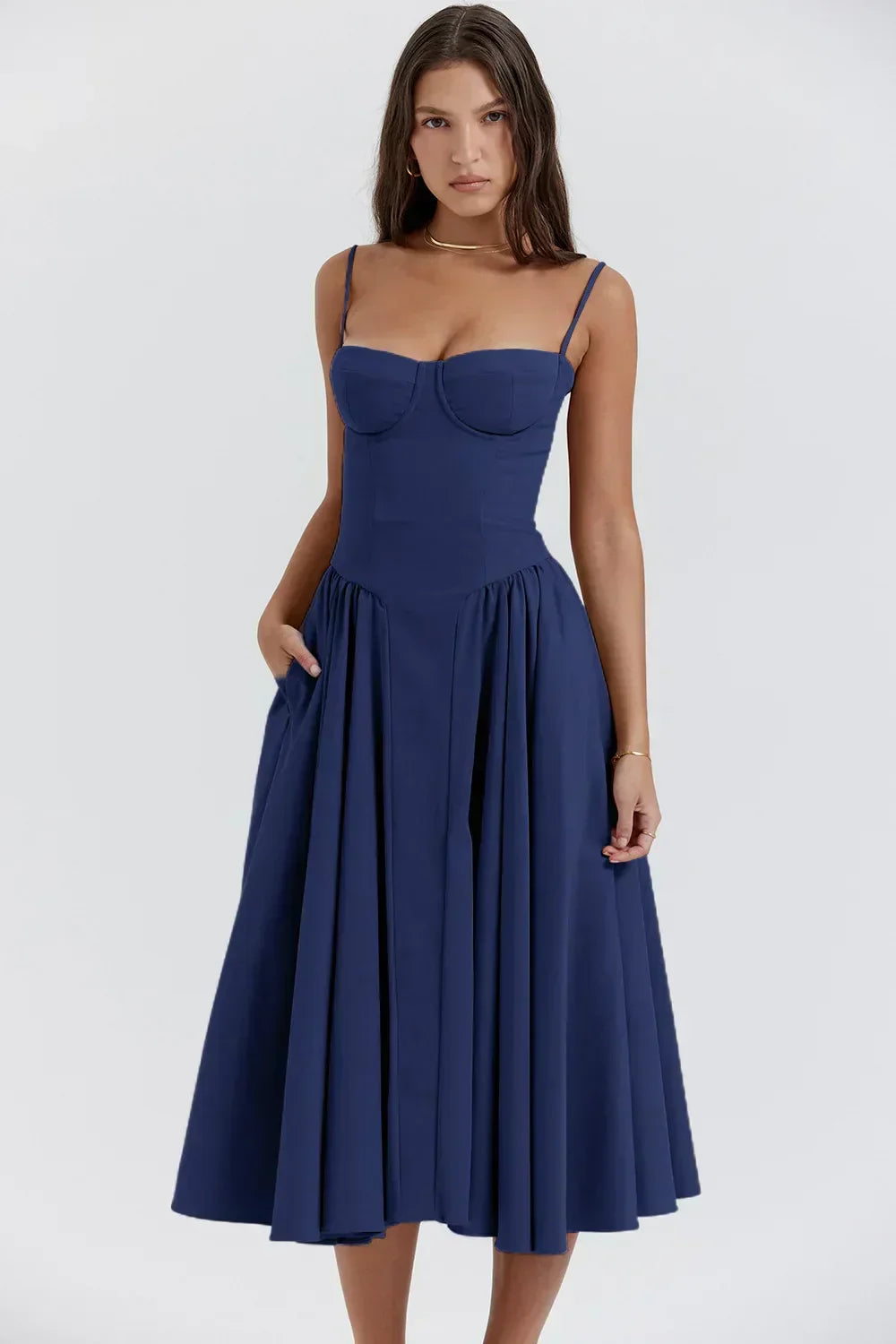 Odette | Women's Spaghetti Strap Corset Drop-Waist Midi Occasion Dress