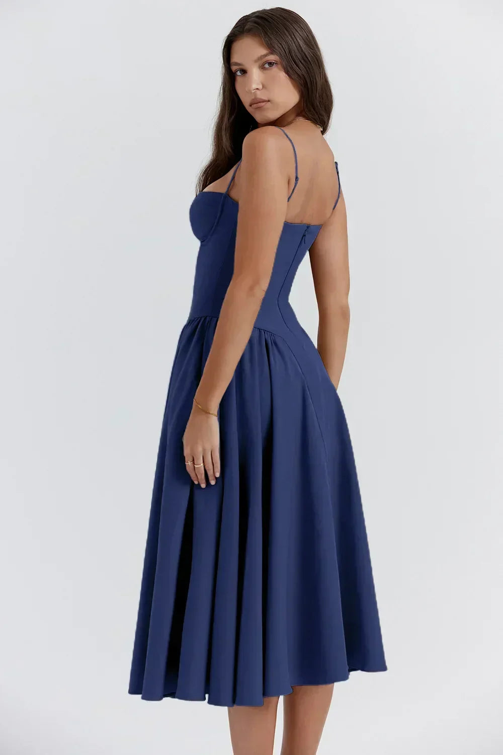 Odette | Women's Spaghetti Strap Corset Drop-Waist Midi Occasion Dress