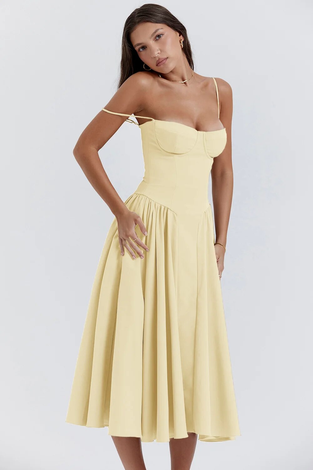 Odette | Women's Spaghetti Strap Corset Drop-Waist Midi Occasion Dress