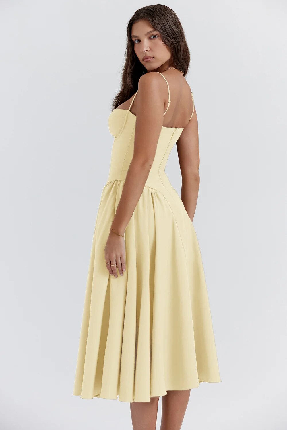 Odette | Women's Spaghetti Strap Corset Drop-Waist Midi Occasion Dress