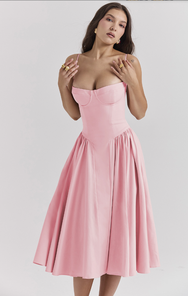 Odette | Women's Spaghetti Strap Corset Drop-Waist Midi Occasion Dress