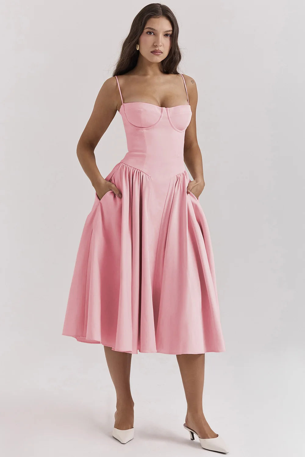 Odette | Women's Spaghetti Strap Corset Drop-Waist Midi Occasion Dress