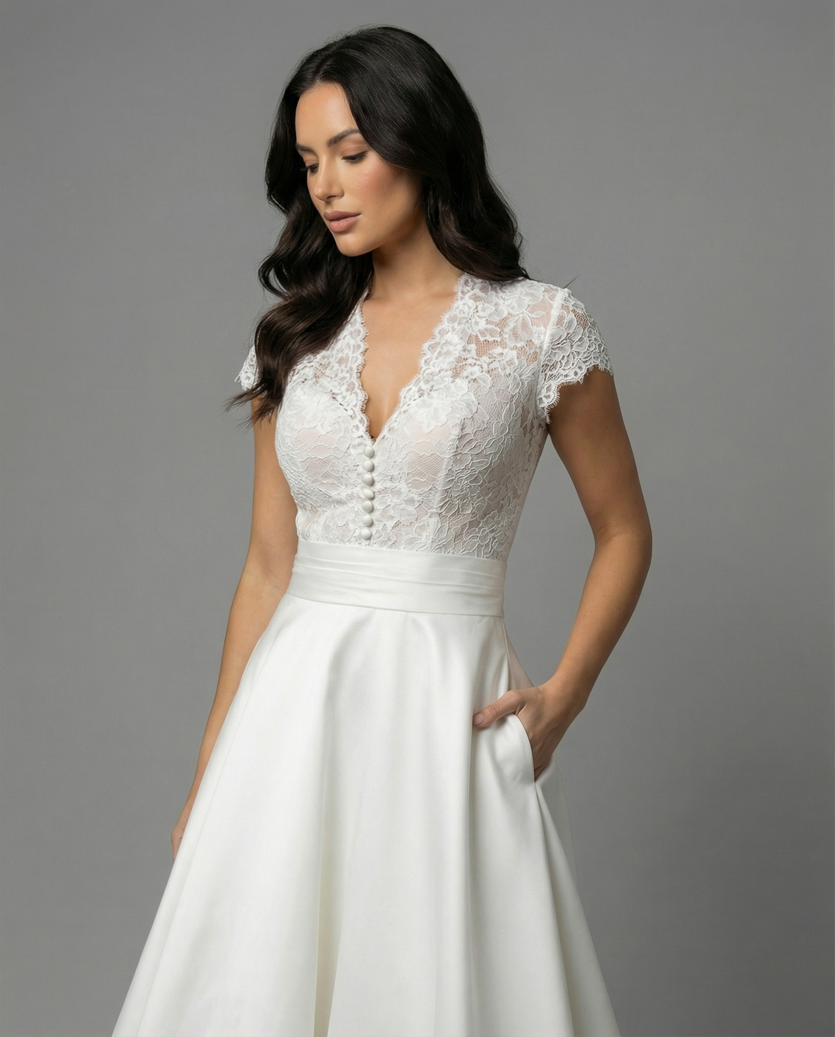 Sabine | Women's Lace V-Neck Short Sleeve Midi Hens Party Dress