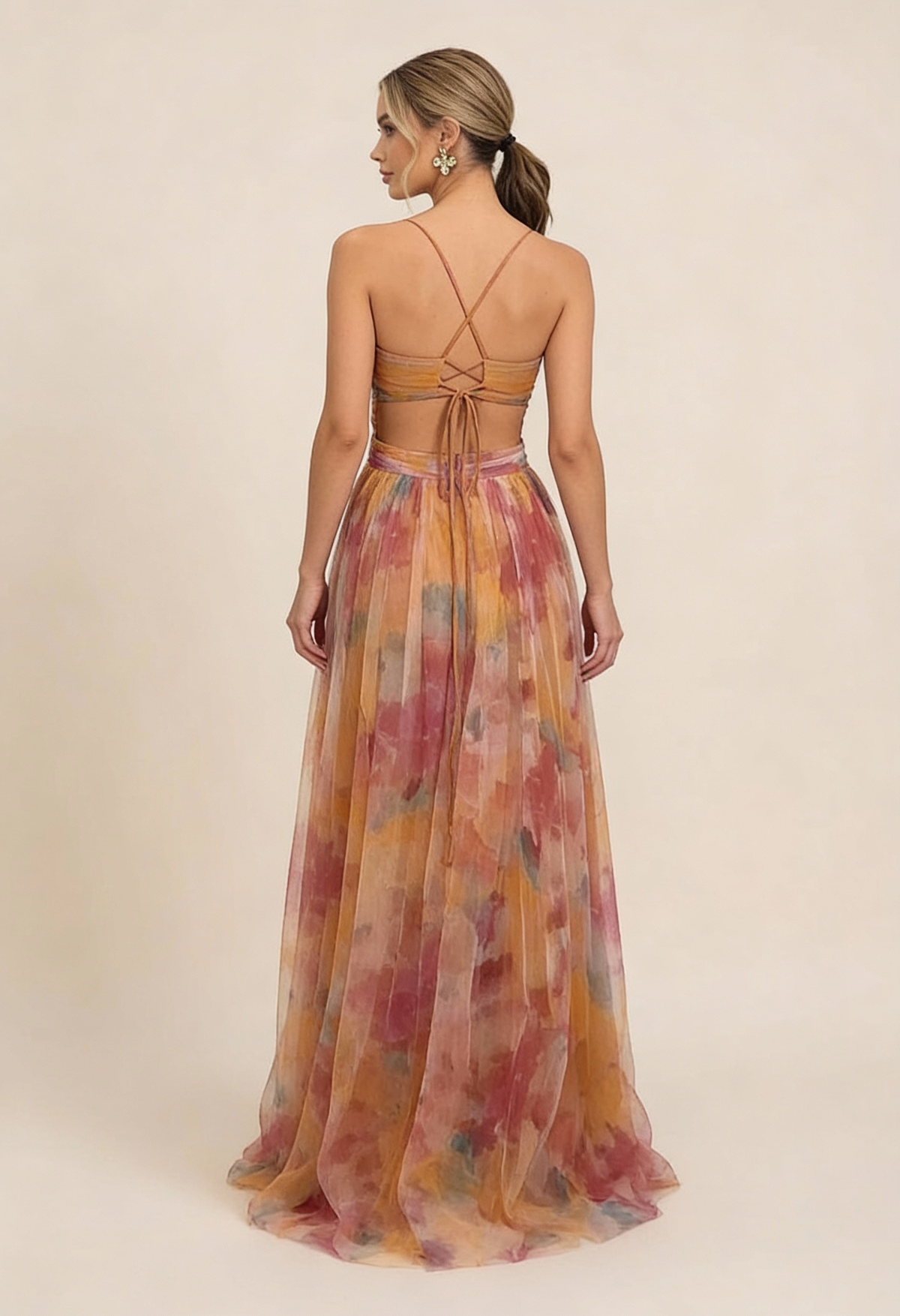 Saskia | Women's Abstract Print Spaghetti Strap Maxi Wedding Guest Dress