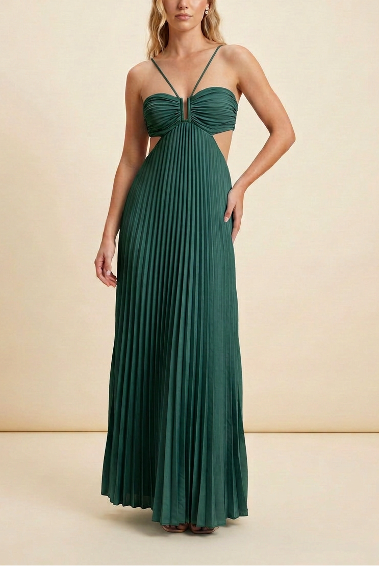 Seraphina | Women's Strappy Pleated Cut-Out Maxi Summer Occasion Dress
