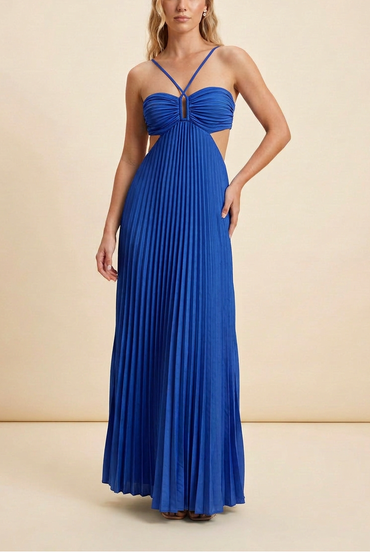 Seraphina | Women's Strappy Pleated Cut-Out Maxi Summer Occasion Dress