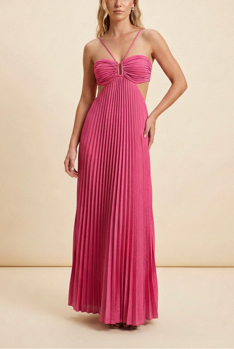 Seraphina | Women's Strappy Pleated Cut-Out Maxi Summer Occasion Dress