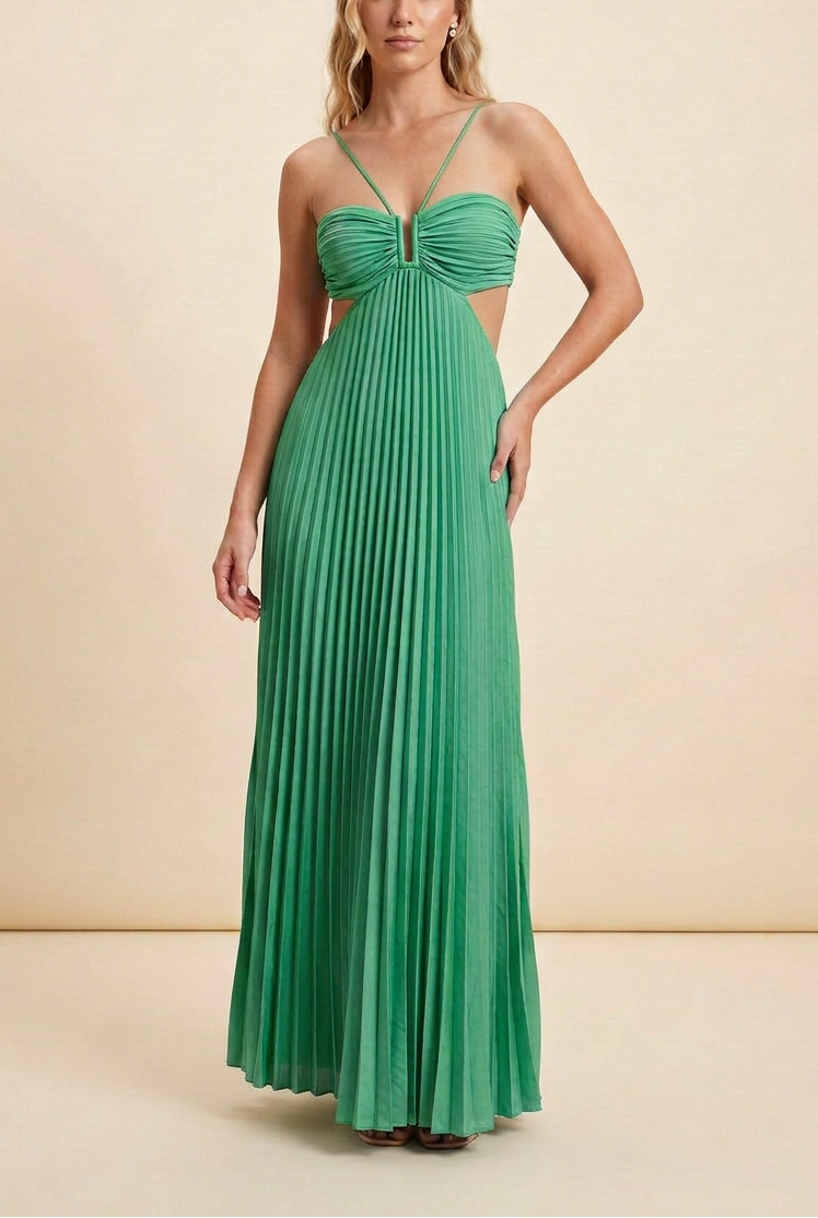 Seraphina | Women's Strappy Pleated Cut-Out Maxi Summer Occasion Dress