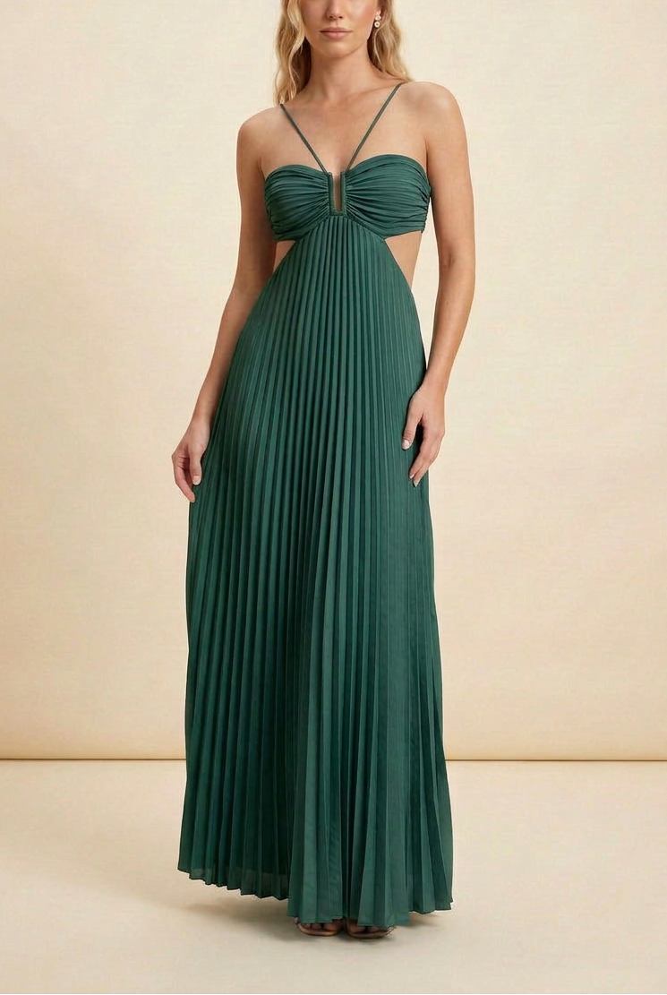 Seraphina | Women's Strappy Pleated Cut-Out Maxi Summer Occasion Dress