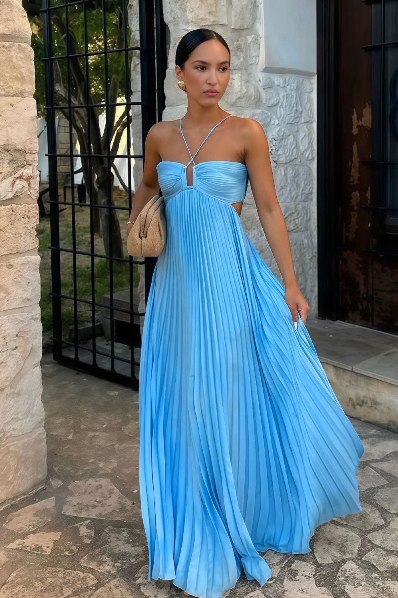 Seraphina | Women's Strappy Pleated Cut-Out Maxi Summer Occasion Dress