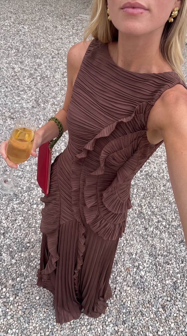 Soraya | Women's Pleated Ruffle Sleeveless Maxi Wedding Guest Dress