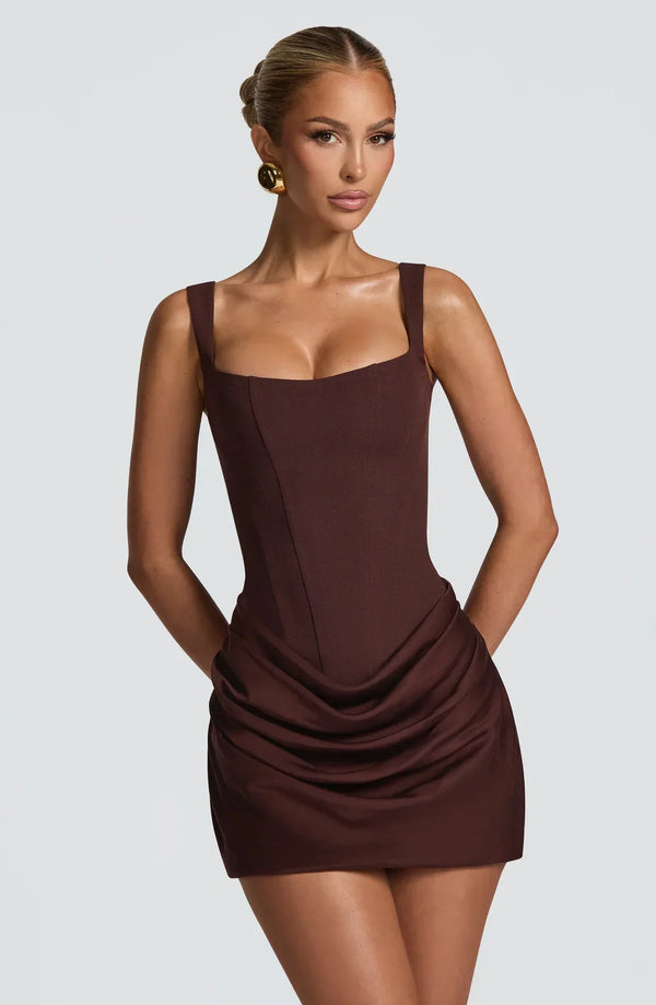 Valencia | Women's Square Neck Ruched Mini Cocktail Party Dress