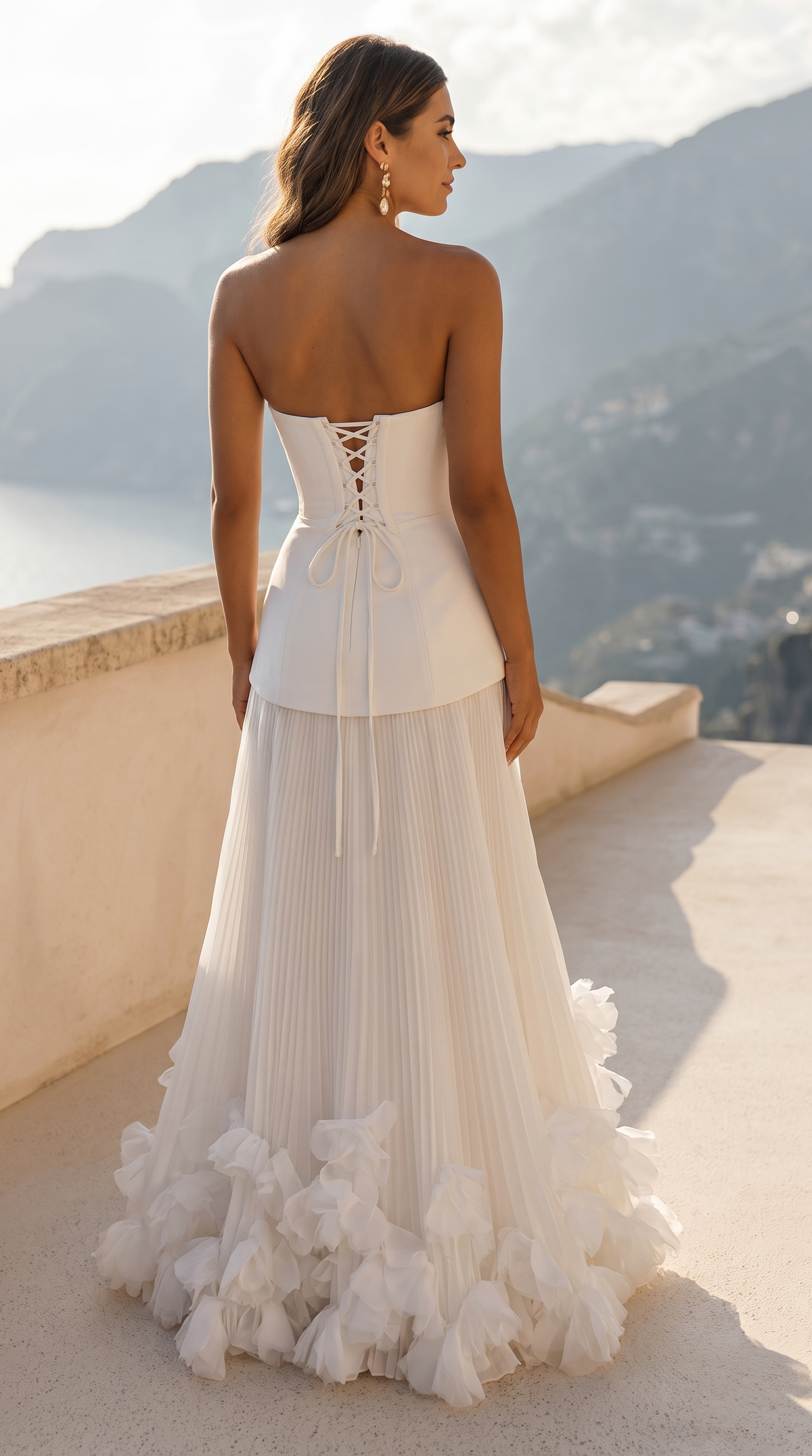 Verena | Women's Strapless Pleated Floral Appliqué Maxi Hens Party Dress