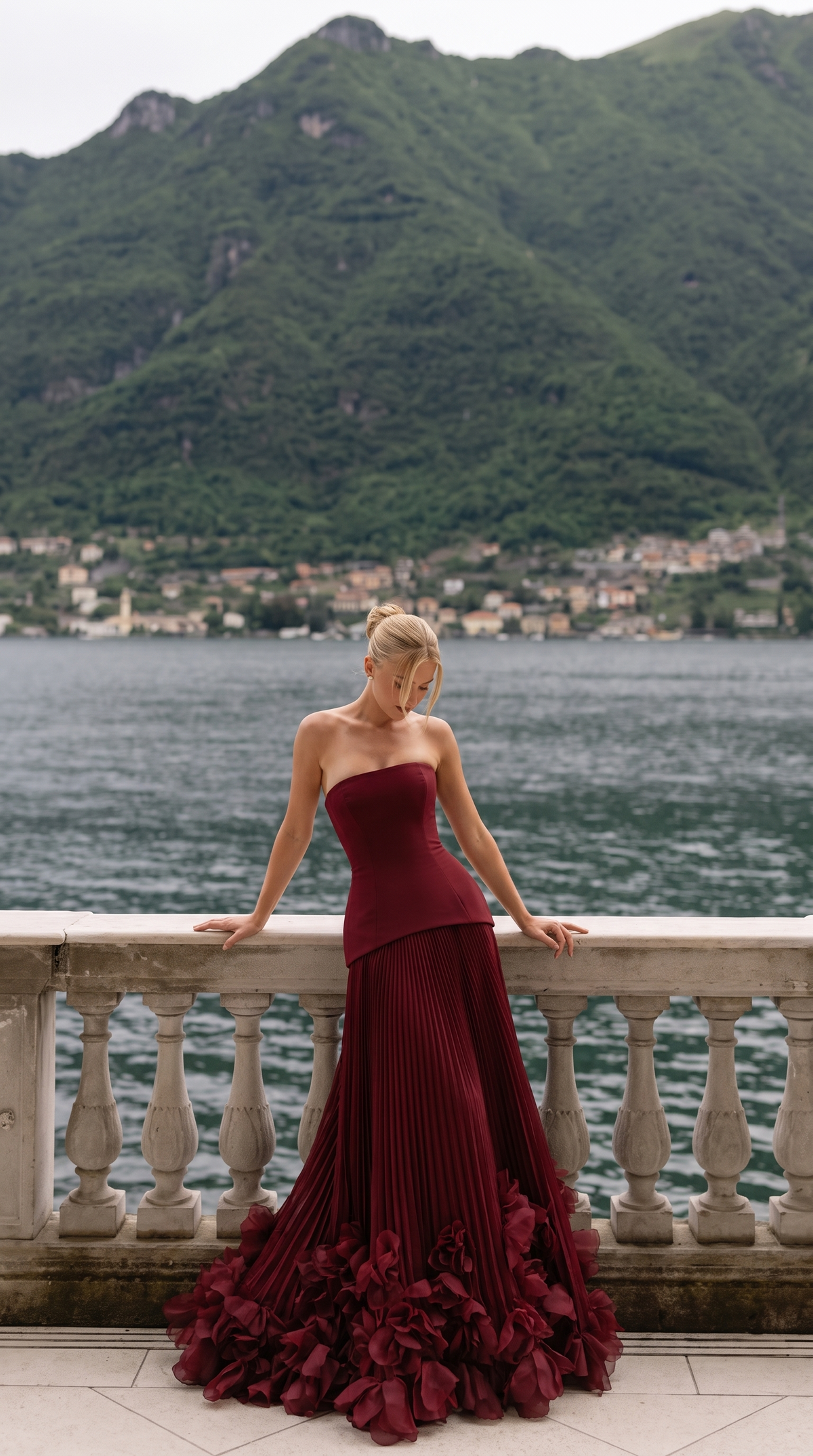 Verena | Women's Strapless Pleated Floral Appliqué Maxi Hens Party Dress