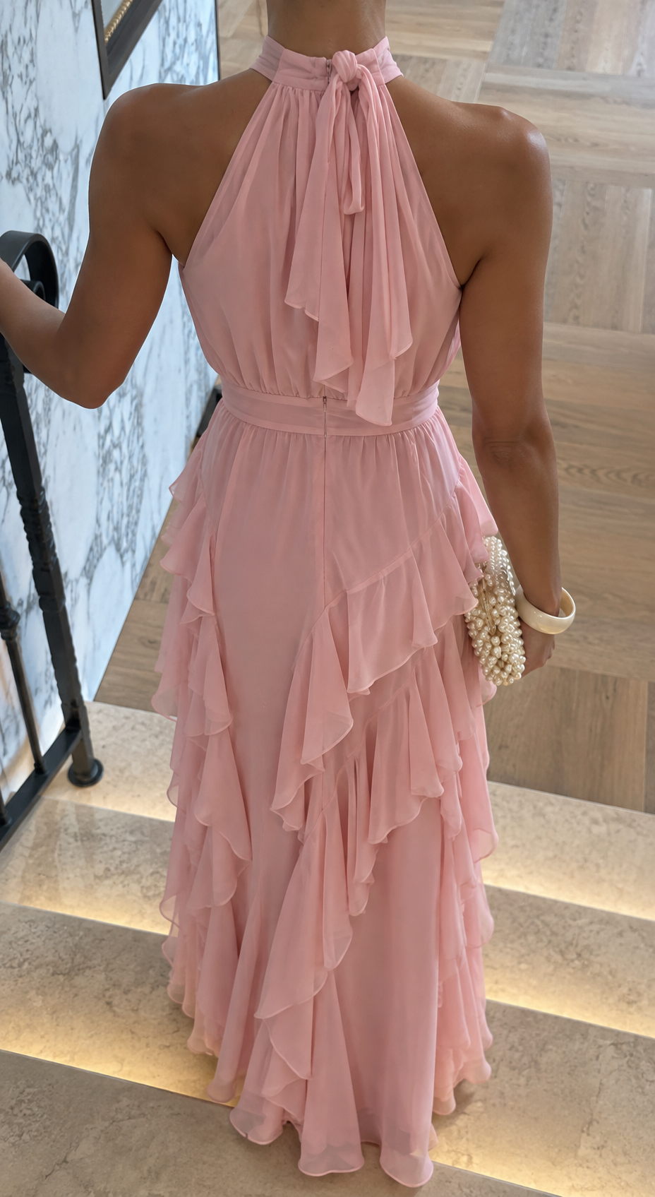 Violetta | Women's Ruffled High Neck Slit Maxi Wedding Guest Dress