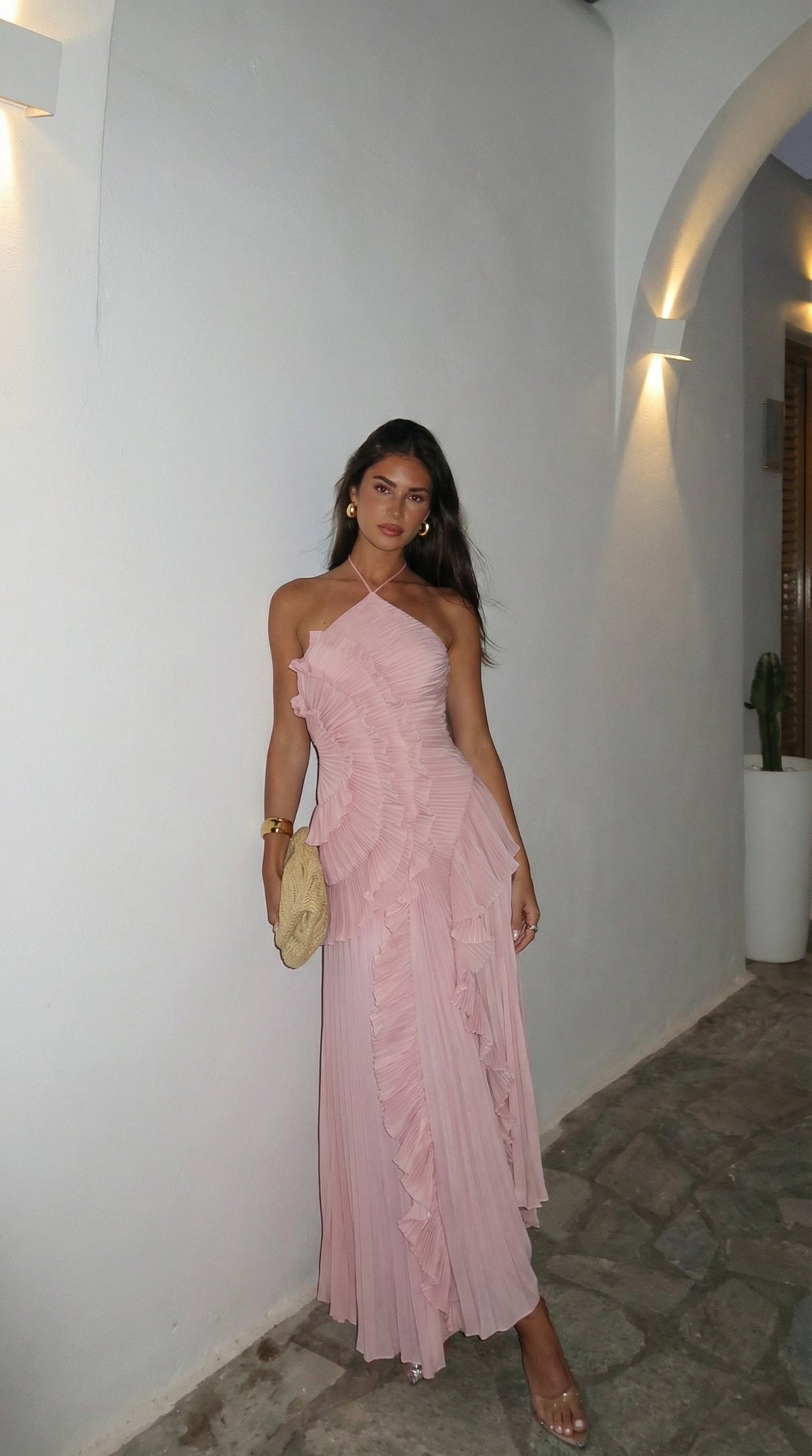 Violetta | Women's Ruffled Ruched Spaghetti Strap Maxi Summer Dress