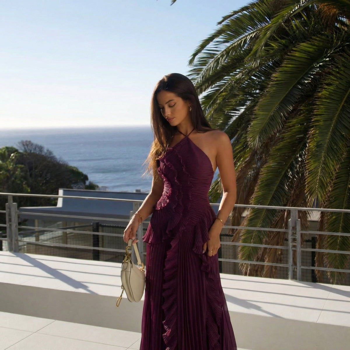 Violetta | Women's Ruffled Ruched Spaghetti Strap Maxi Summer Dress
