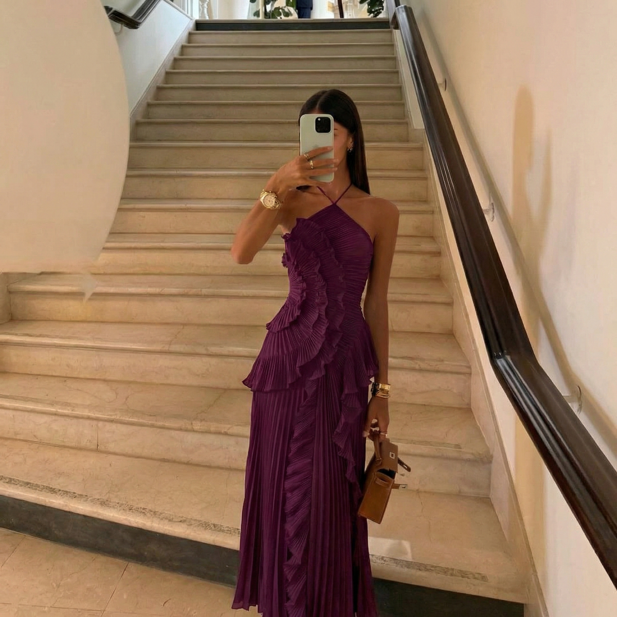 Violetta | Women's Ruffled Ruched Spaghetti Strap Maxi Summer Dress