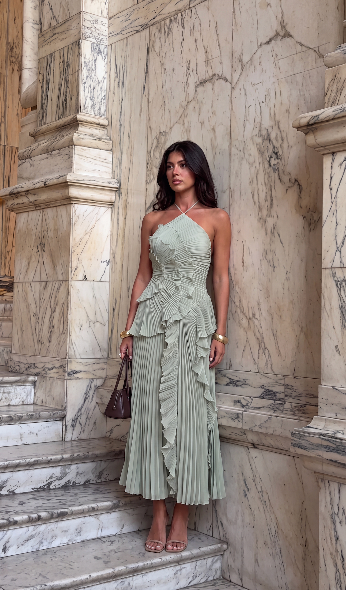 Violetta | Women's Ruffled Ruched Spaghetti Strap Maxi Summer Dress
