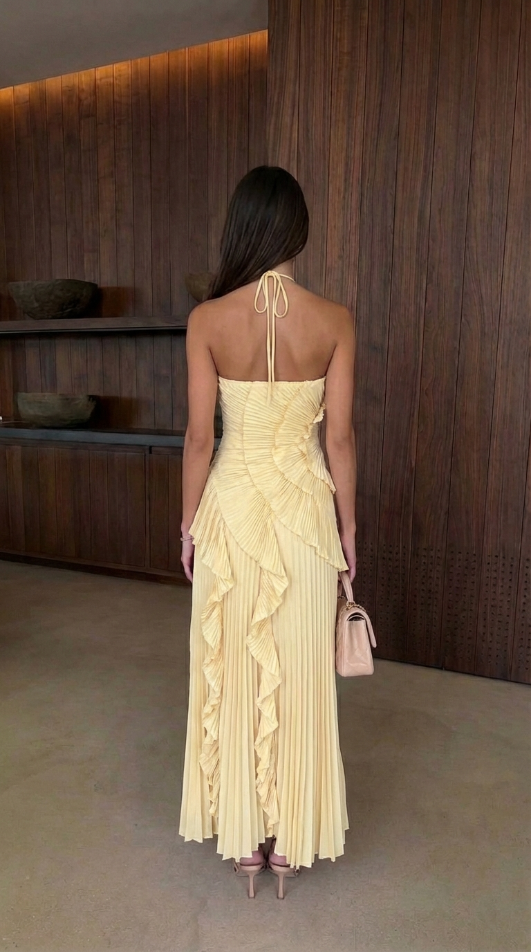 Violetta | Women's Ruffled Ruched Spaghetti Strap Maxi Summer Dress