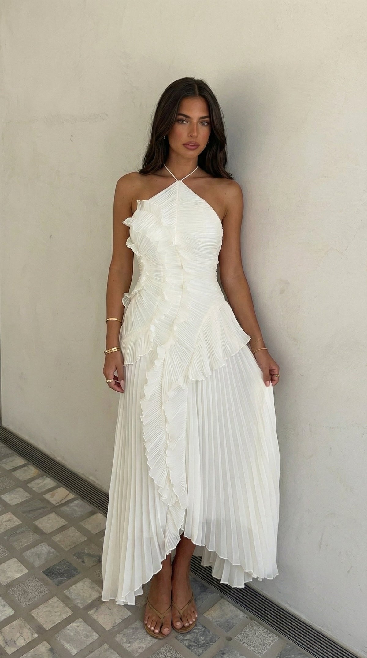 Violetta | Women's Ruffled Ruched Spaghetti Strap Maxi Summer Dress